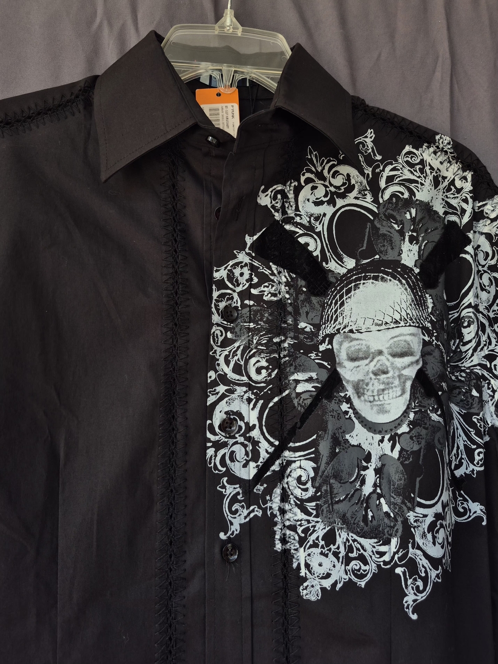 Toku Planet Funk Japanese Design Black Skull Graphic Button-Up Shirt Jacket
